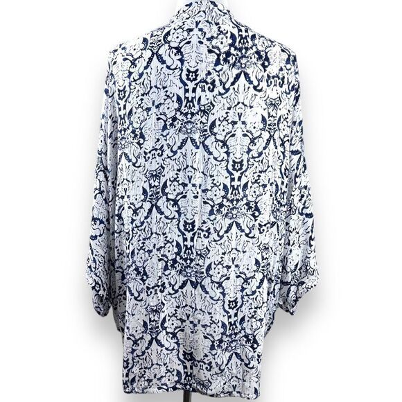 En Crème Women's S Open Front Kimono Cover Up Blue Boho Open Front Beach Layer - Picture 3 of 7